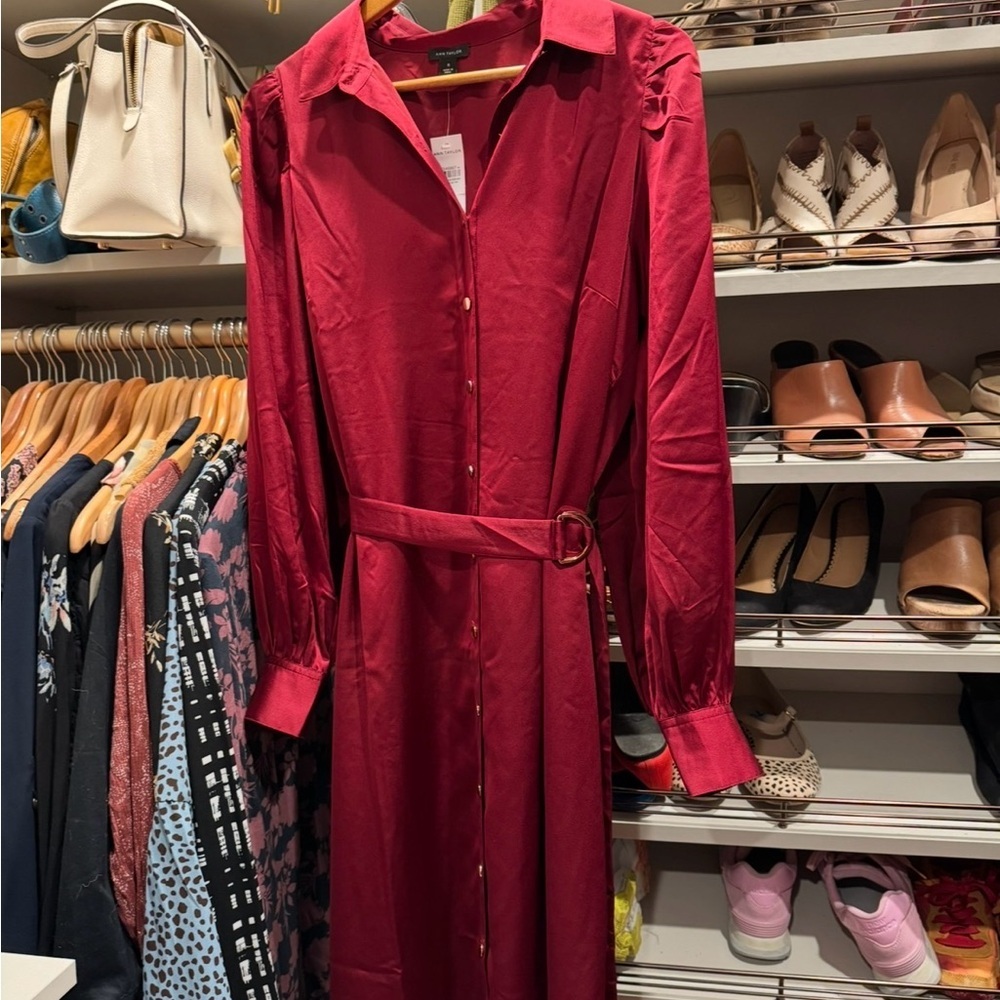 Ann Taylor Rich Red Long Sleeve Dress NWT
